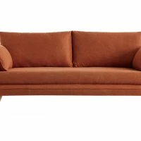 Canapé Scandinave 3 Places En Tissu Brique Et Bois Clair CREEP