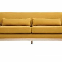Canapé Scandinave 3 Places En Tissu Effet Velours Jaune Moutarde Et Bois Clair YOKO
