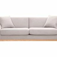 Canapé Scandinave 3 Places En Tissu Effet Velours Texturé Beige Et Bois Clair ASAKO