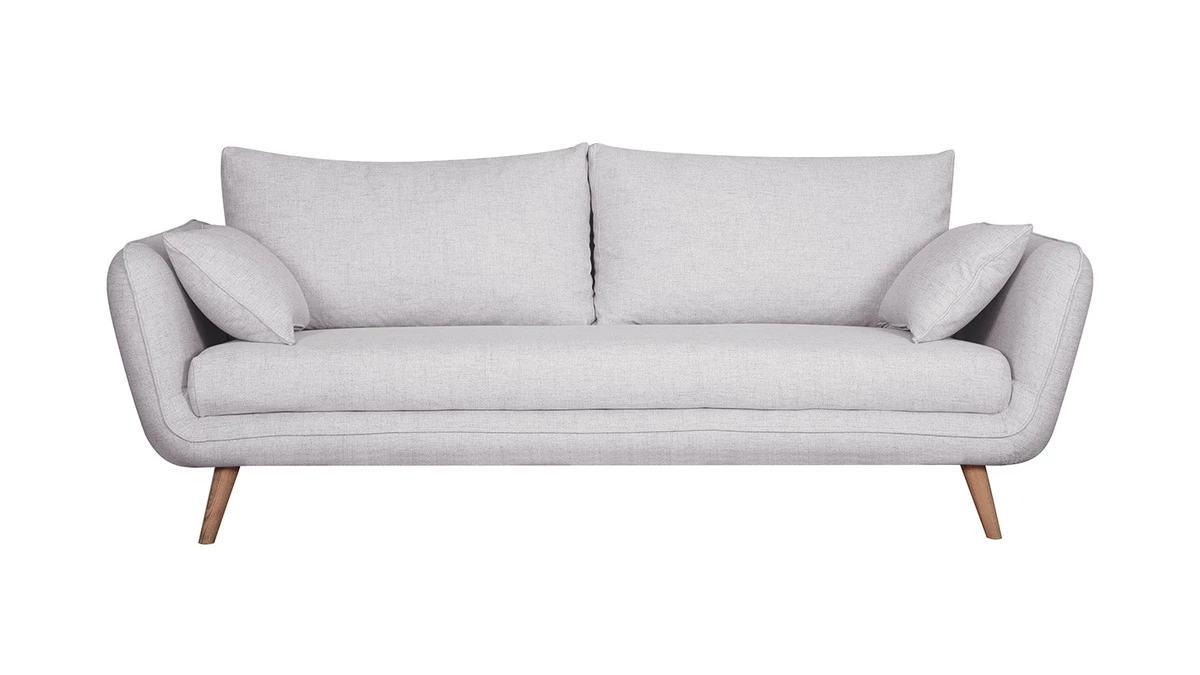 Canapé Scandinave 3 Places En Tissu Gris Clair Chiné Et Bois Clair CREEP 3 Canapé Scandinave 3 Places En Tissu Gris Clair Chiné Et Bois Clair CREEP
