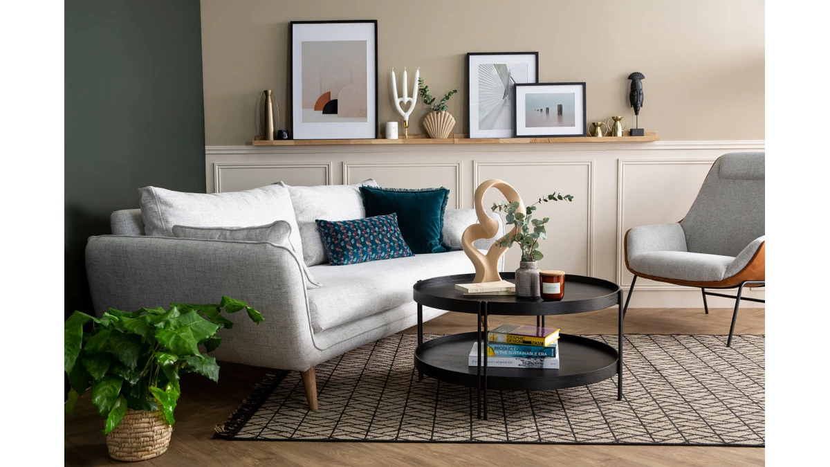 Canapé Scandinave 3 Places En Tissu Gris Clair Chiné Et Bois Clair CREEP 9 Canapé Scandinave 3 Places En Tissu Gris Clair Chiné Et Bois Clair CREEP – Image 7