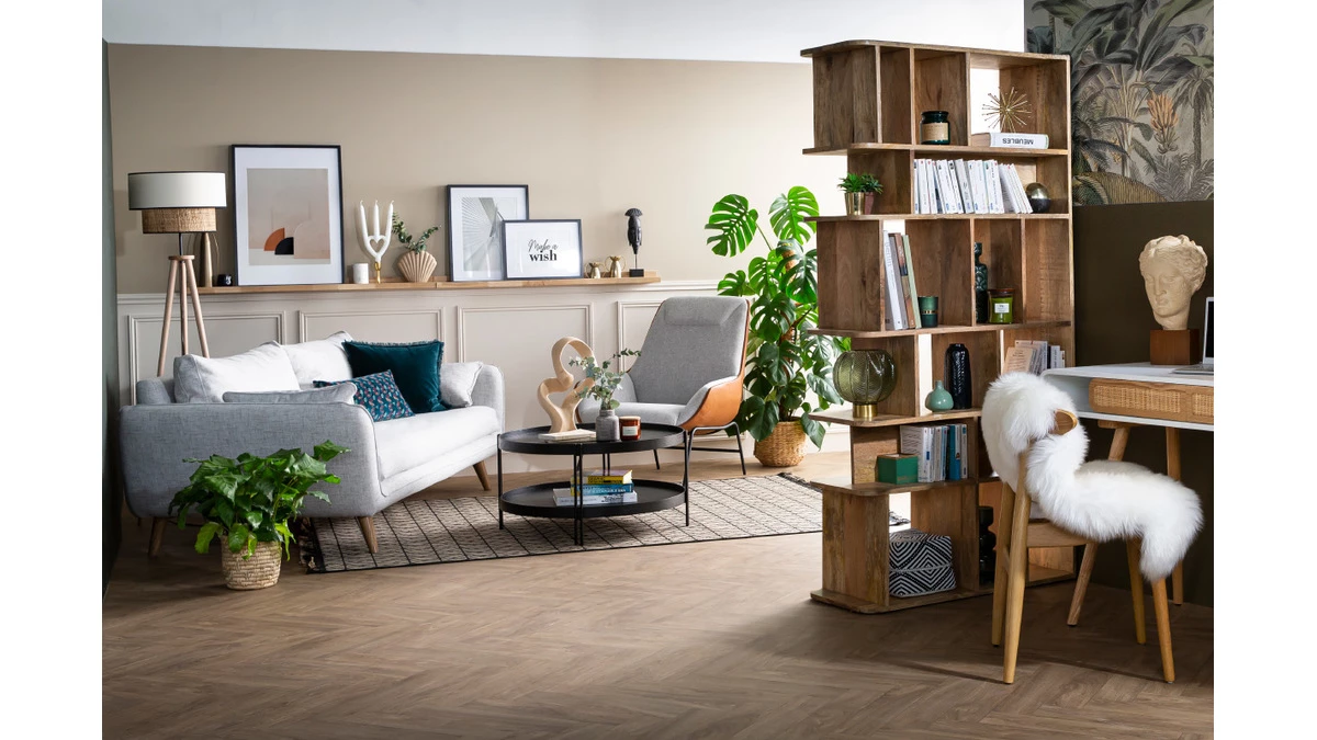 Canapé Scandinave 3 Places En Tissu Gris Clair Chiné Et Bois Clair CREEP 8 Canapé Scandinave 3 Places En Tissu Gris Clair Chiné Et Bois Clair CREEP – Image 6