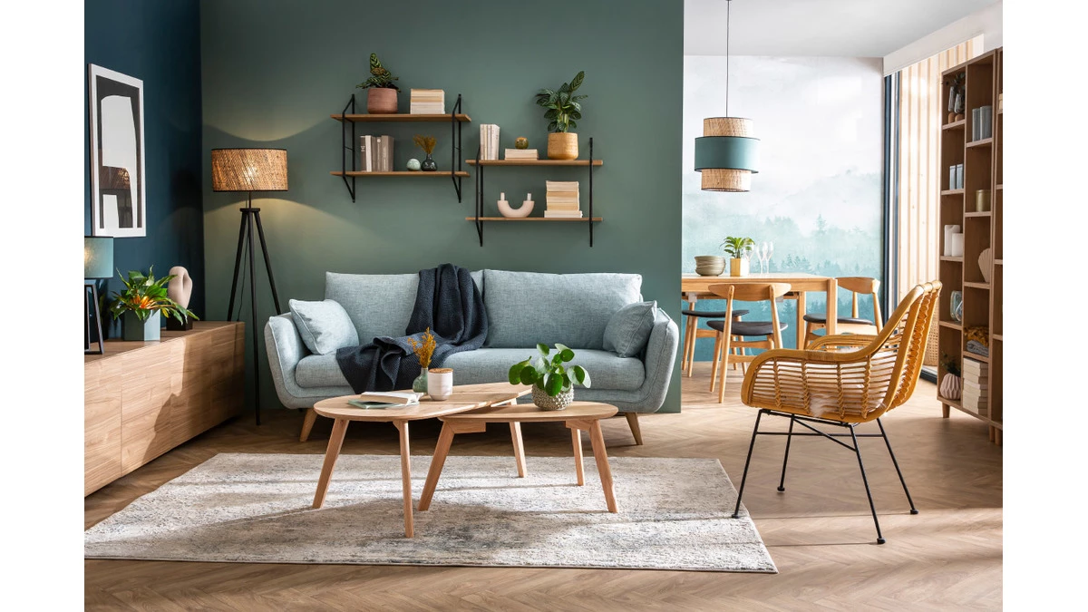 Canapé Scandinave 3 Places En Tissu Gris Clair Chiné Et Bois Clair CREEP 11 Canapé Scandinave 3 Places En Tissu Gris Clair Chiné Et Bois Clair CREEP – Image 9