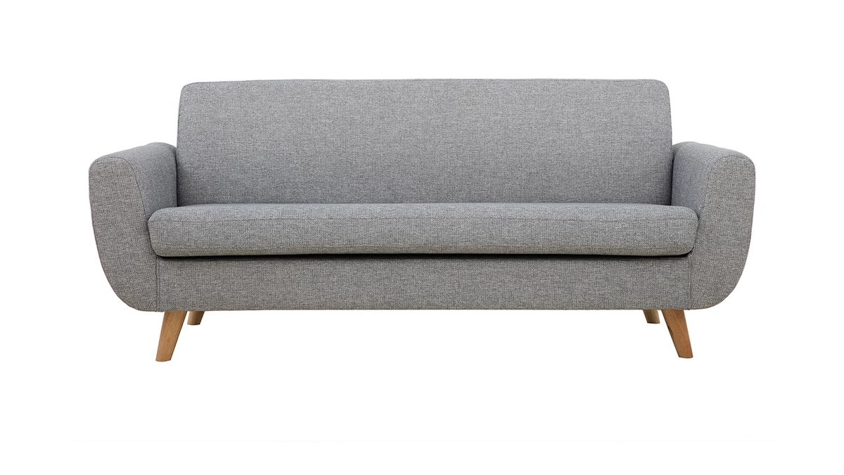 Canapé Scandinave 3 Places En Tissu Gris Clair Et Bois Clair PURE 3 Canapé Scandinave 3 Places En Tissu Gris Clair Et Bois Clair PURE