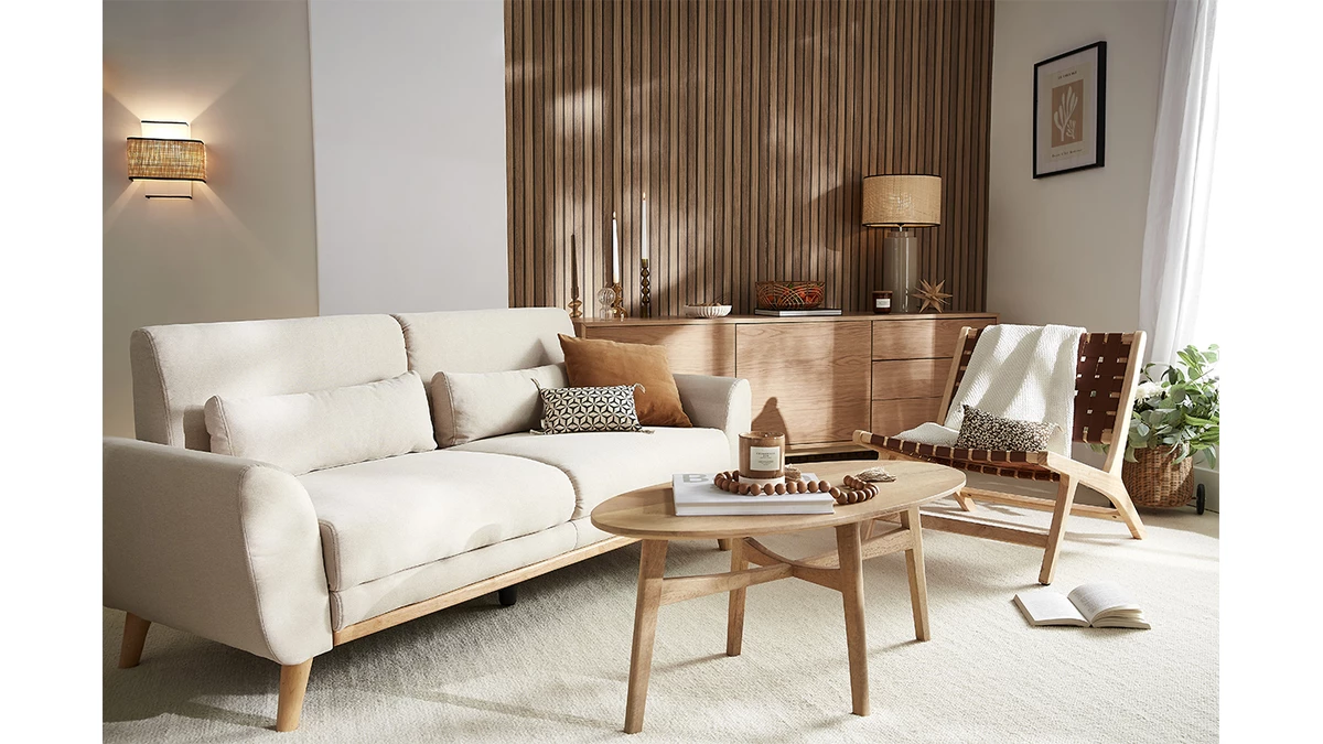 Canapé Scandinave 3 Places En Tissu Naturel Et Bois Clair EKTOR 7 Canapé Scandinave 3 Places En Tissu Naturel Et Bois Clair EKTOR – Image 5