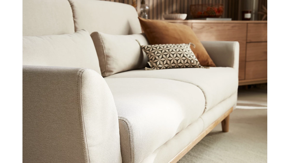 Canapé Scandinave 3 Places En Tissu Naturel Et Bois Clair EKTOR 8 Canapé Scandinave 3 Places En Tissu Naturel Et Bois Clair EKTOR – Image 6