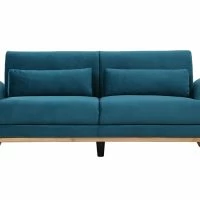 Canapé Scandinave 3 Places En Tissu Velours Bleu Pétrole Et Bois Clair EKTOR