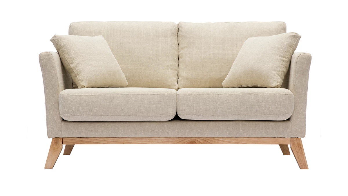 Canapé Scandinave Déhoussable 2 Places En Tissu Beige Et Bois Clair OSLO 3 Canapé Scandinave Déhoussable 2 Places En Tissu Beige Et Bois Clair OSLO