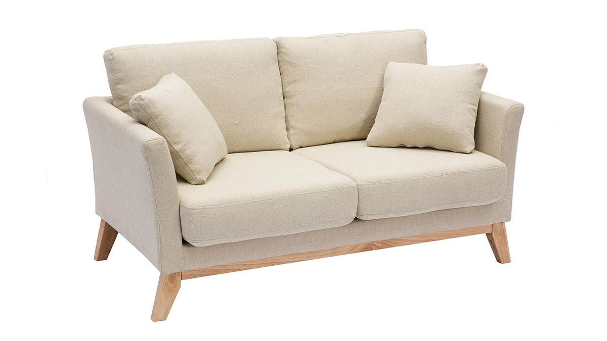 Canapé Scandinave Déhoussable 2 Places En Tissu Beige Et Bois Clair OSLO 4 Canapé Scandinave Déhoussable 2 Places En Tissu Beige Et Bois Clair OSLO – Image 2