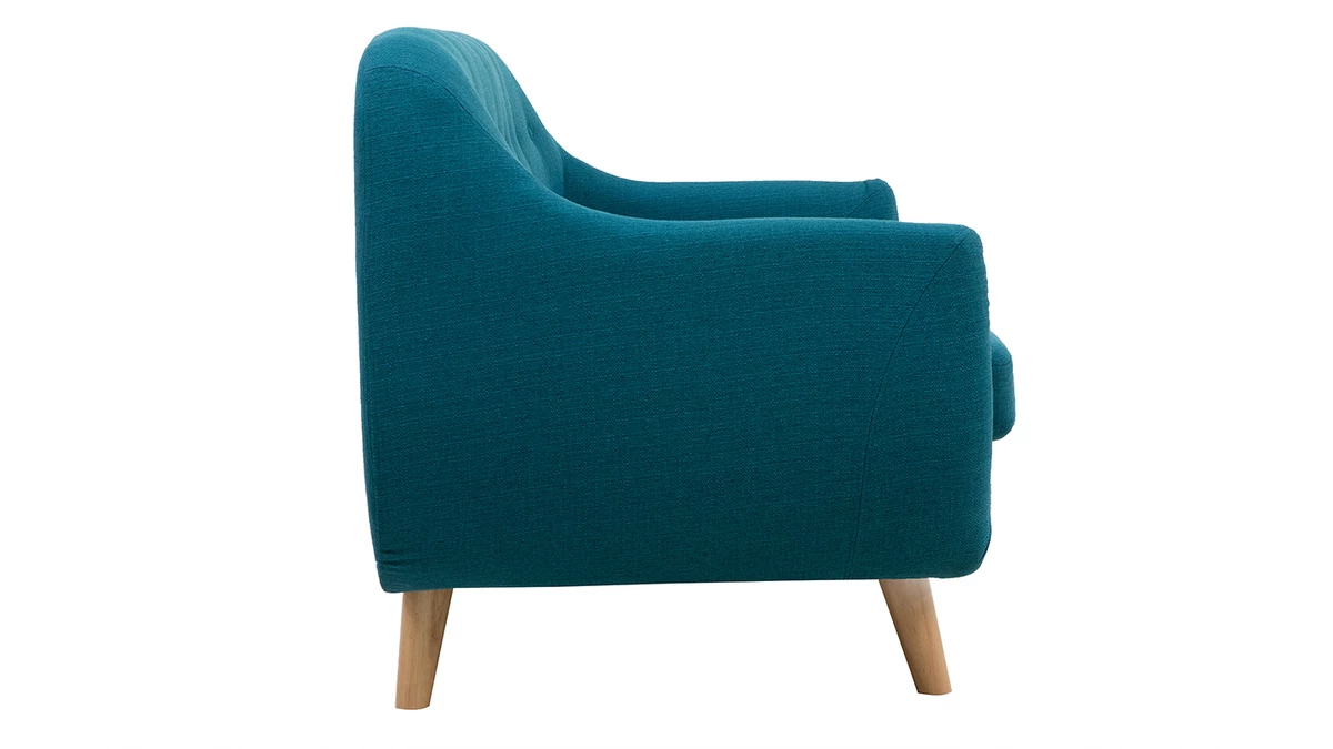 Canapé Scandinave Déhoussable 2 Places En Tissu Bleu Canard Et Bois Clair YNOK 5 Canapé Scandinave Déhoussable 2 Places En Tissu Bleu Canard Et Bois Clair YNOK – Image 3
