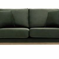 Canapé Scandinave Déhoussable 2 Places En Tissu Effet Velours Kaki Et Bois Clair OSLO
