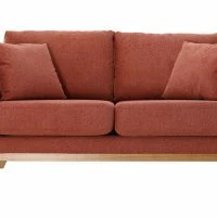Canapé Scandinave Déhoussable 2 Places En Tissu Effet Velours Texturé Terracotta Et Bois Clair OSLO