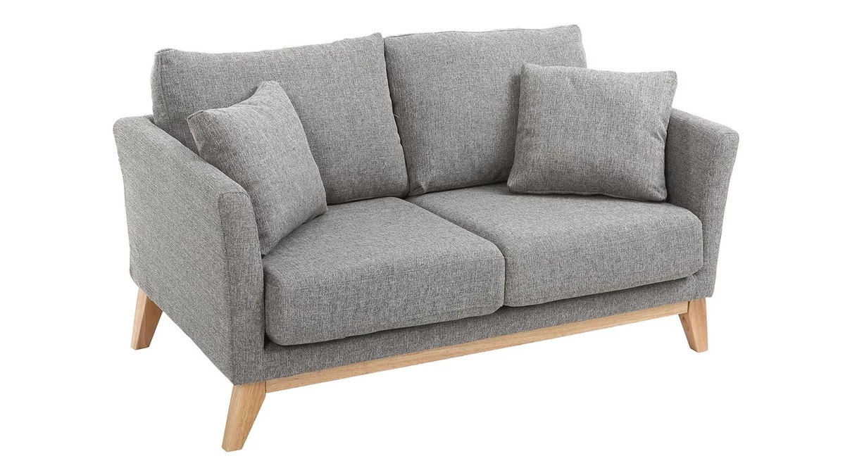 Canapé Scandinave Déhoussable 2 Places En Tissu Gris Et Bois Clair OSLO 5 Canapé Scandinave Déhoussable 2 Places En Tissu Gris Et Bois Clair OSLO – Image 3