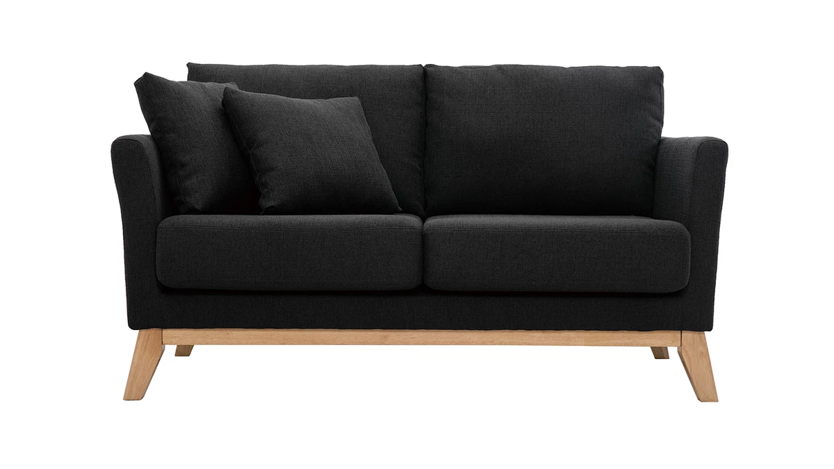 Canapé Scandinave Déhoussable 2 Places En Tissu Gris Foncé Et Bois Clair OSLO 3 Canapé Scandinave Déhoussable 2 Places En Tissu Gris Foncé Et Bois Clair OSLO
