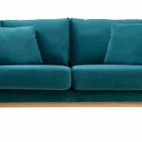 Canapé Scandinave Déhoussable 2 Places En Tissu Velours Bleu Pétrole Et Bois Clair OSLO
