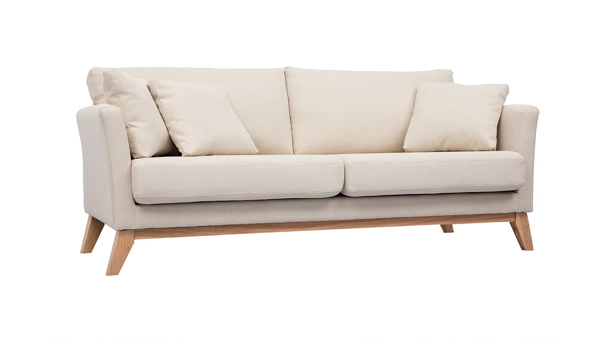 Canapé Scandinave Déhoussable 3 Places En Tissu Beige Et Bois Clair OSLO 4 Canapé Scandinave Déhoussable 3 Places En Tissu Beige Et Bois Clair OSLO – Image 2