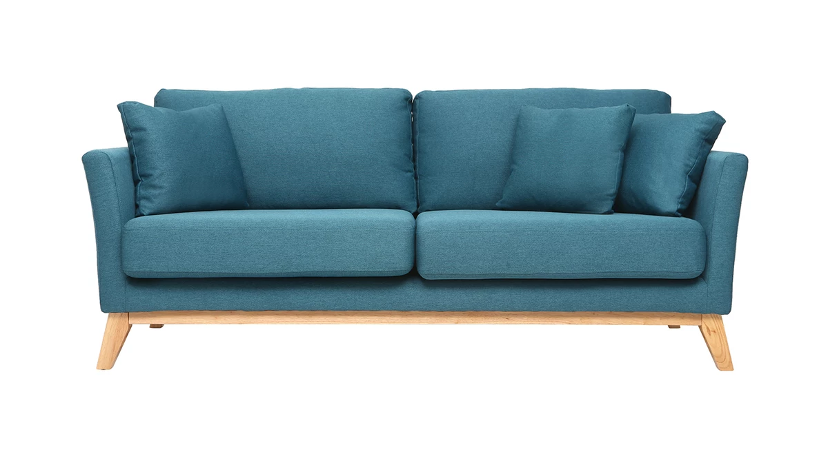 Canapé Scandinave Déhoussable 3 Places En Tissu Bleu Canard Et Bois Clair OSLO 3 Canapé Scandinave Déhoussable 3 Places En Tissu Bleu Canard Et Bois Clair OSLO