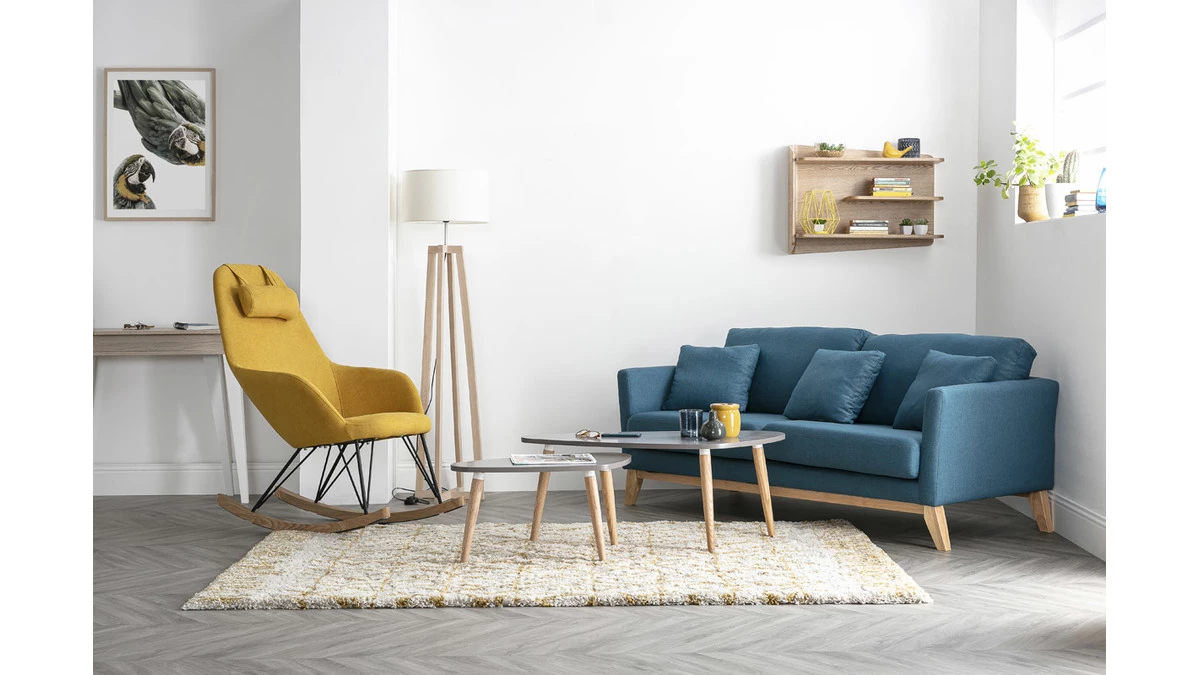 Canapé Scandinave Déhoussable 3 Places En Tissu Bleu Canard Et Bois Clair OSLO 7 Canapé Scandinave Déhoussable 3 Places En Tissu Bleu Canard Et Bois Clair OSLO – Image 5