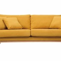 Canapé Scandinave Déhoussable 3 Places En Tissu Effet Velours Jaune Moutarde Et Bois Clair OSLO