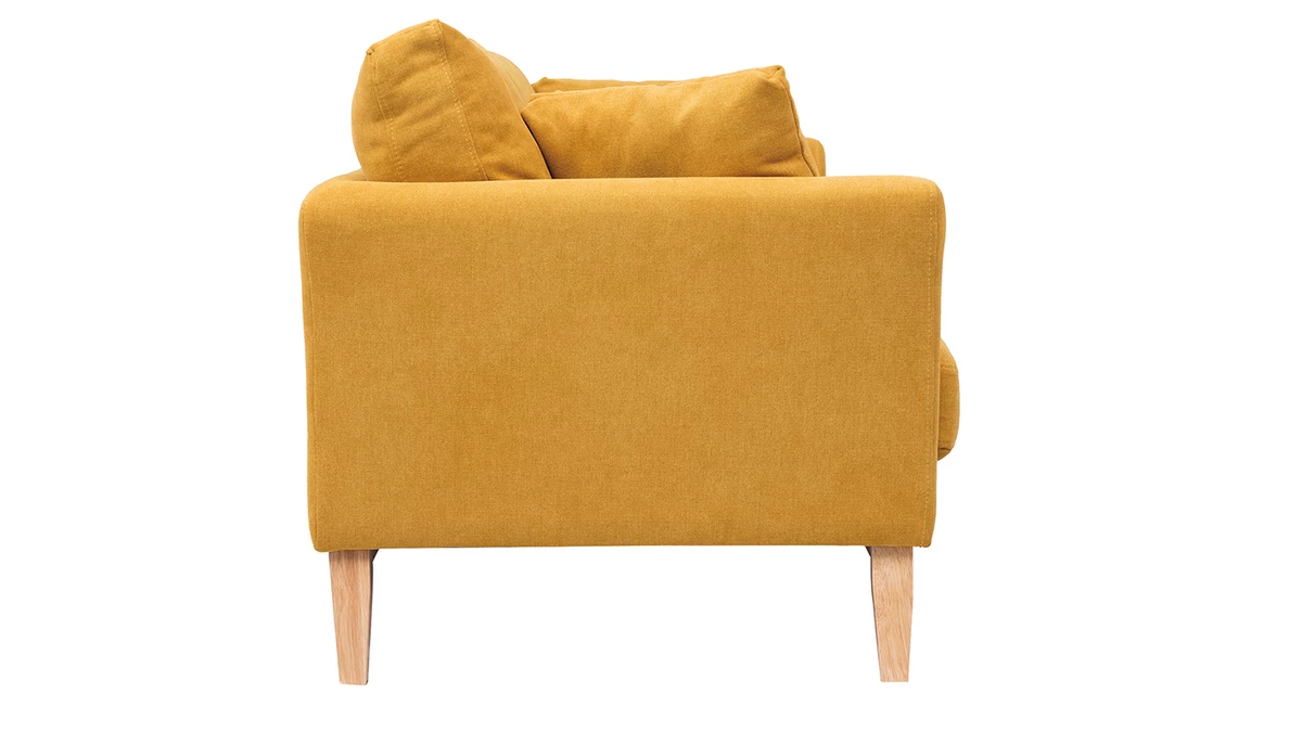 Canapé Scandinave Déhoussable 3 Places En Tissu Effet Velours Jaune Moutarde Et Bois Clair OSLO 5 Canapé Scandinave Déhoussable 3 Places En Tissu Effet Velours Jaune Moutarde Et Bois Clair OSLO – Image 3