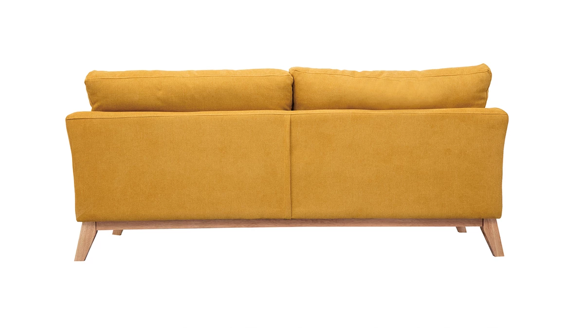Canapé Scandinave Déhoussable 3 Places En Tissu Effet Velours Jaune Moutarde Et Bois Clair OSLO 6 Canapé Scandinave Déhoussable 3 Places En Tissu Effet Velours Jaune Moutarde Et Bois Clair OSLO – Image 4