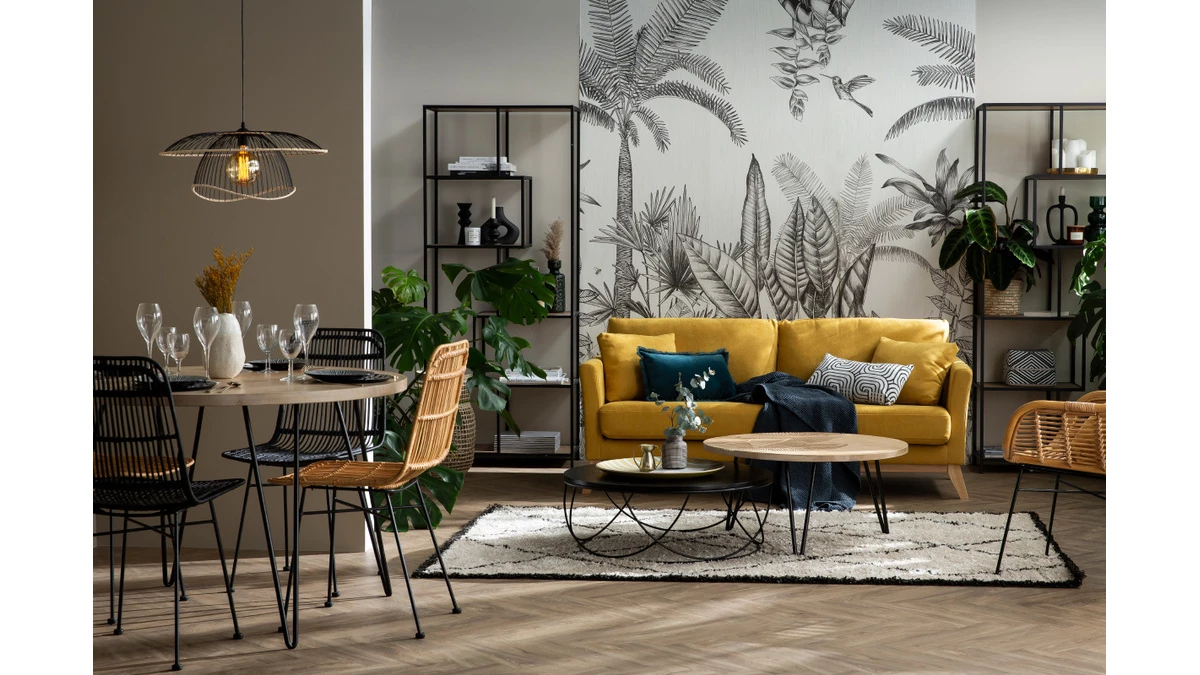 Canapé Scandinave Déhoussable 3 Places En Tissu Effet Velours Jaune Moutarde Et Bois Clair OSLO 8 Canapé Scandinave Déhoussable 3 Places En Tissu Effet Velours Jaune Moutarde Et Bois Clair OSLO – Image 6