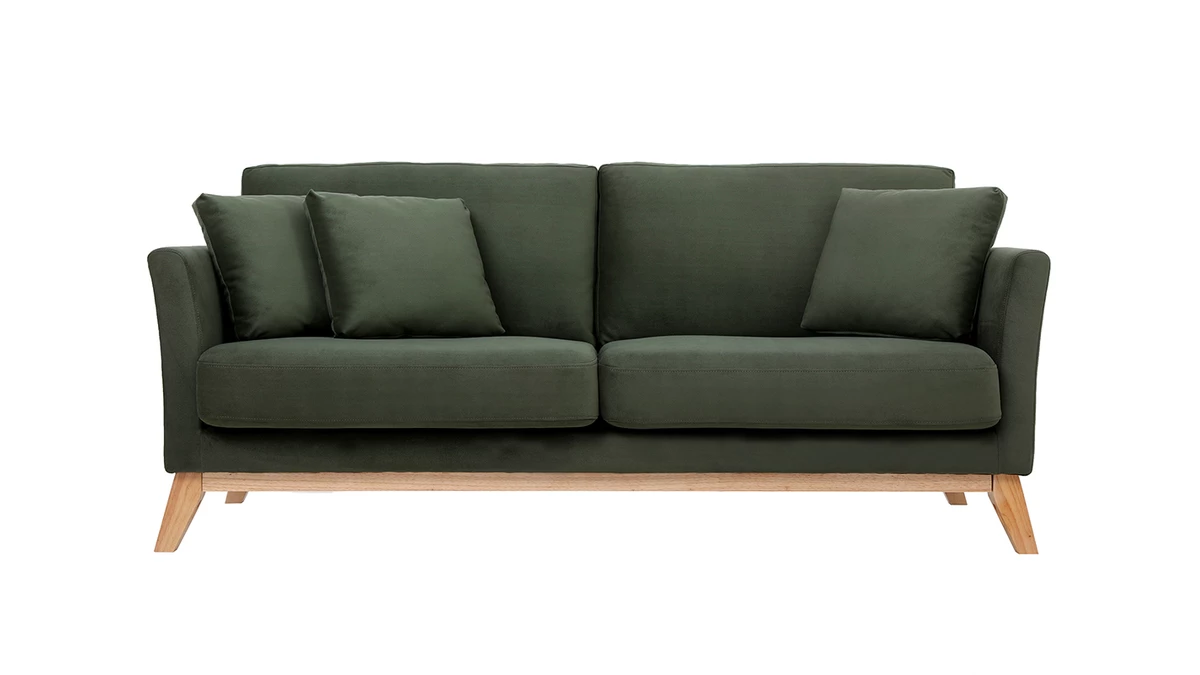Canapé Scandinave Déhoussable 3 Places En Tissu Effet Velours Kaki Et Bois Clair OSLO - Miliboo & Stéphane Plaza 3 Canapé Scandinave Déhoussable 3 Places En Tissu Effet Velours Kaki Et Bois Clair OSLO - Miliboo & Stéphane Plaza