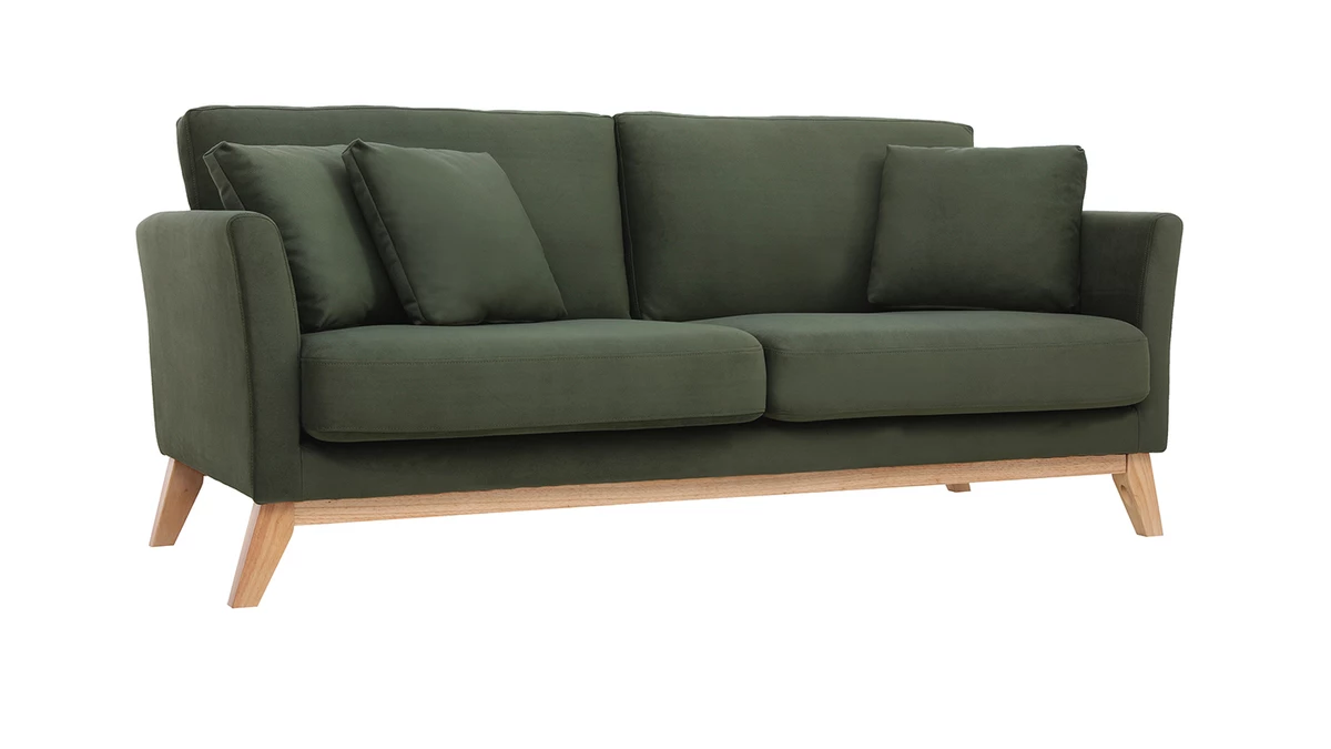 Canapé Scandinave Déhoussable 3 Places En Tissu Effet Velours Kaki Et Bois Clair OSLO - Miliboo & Stéphane Plaza 4 Canapé Scandinave Déhoussable 3 Places En Tissu Effet Velours Kaki Et Bois Clair OSLO - Miliboo & Stéphane Plaza – Image 2