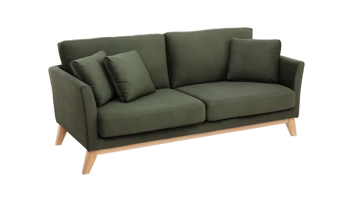 Canapé Scandinave Déhoussable 3 Places En Tissu Effet Velours Kaki Et Bois Clair OSLO - Miliboo & Stéphane Plaza 5 Canapé Scandinave Déhoussable 3 Places En Tissu Effet Velours Kaki Et Bois Clair OSLO - Miliboo & Stéphane Plaza – Image 3