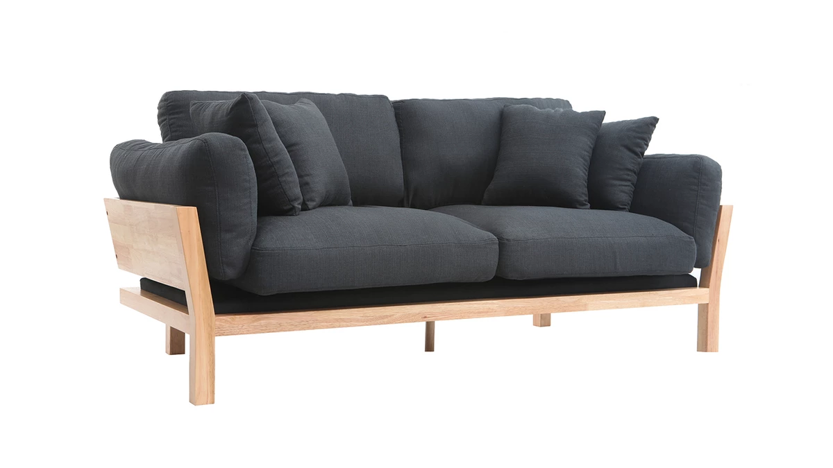 Canapé Scandinave Déhoussable 3 Places En Tissu Gris Anthracite Et Bois Clair KYO 4 Canapé Scandinave Déhoussable 3 Places En Tissu Gris Anthracite Et Bois Clair KYO – Image 2