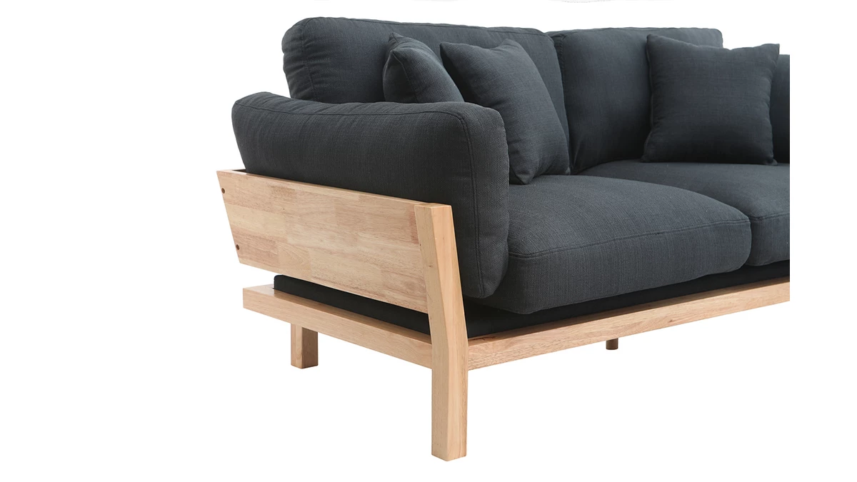 Canapé Scandinave Déhoussable 3 Places En Tissu Gris Anthracite Et Bois Clair KYO 6 Canapé Scandinave Déhoussable 3 Places En Tissu Gris Anthracite Et Bois Clair KYO – Image 4