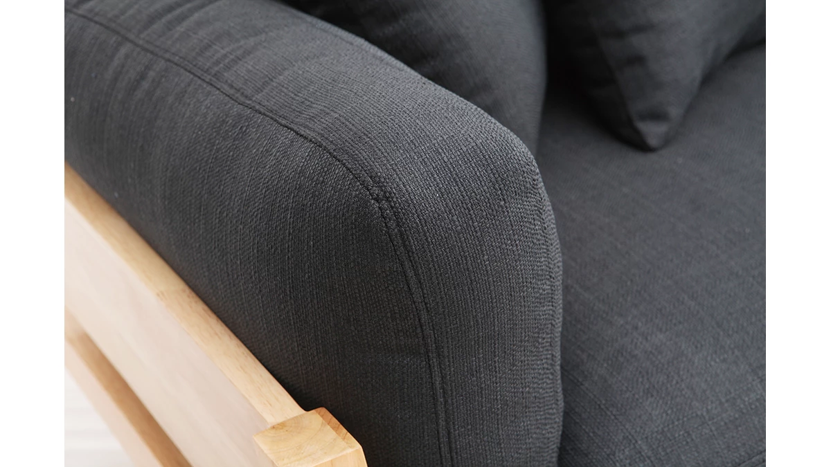 Canapé Scandinave Déhoussable 3 Places En Tissu Gris Anthracite Et Bois Clair KYO 7 Canapé Scandinave Déhoussable 3 Places En Tissu Gris Anthracite Et Bois Clair KYO – Image 5