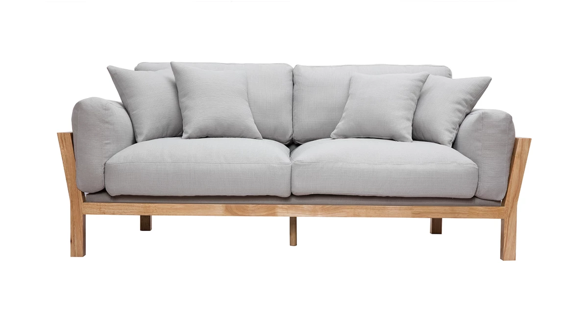 Canapé Scandinave Déhoussable 3 Places En Tissu Gris Clair Et Bois Clair KYO 3 Canapé Scandinave Déhoussable 3 Places En Tissu Gris Clair Et Bois Clair KYO