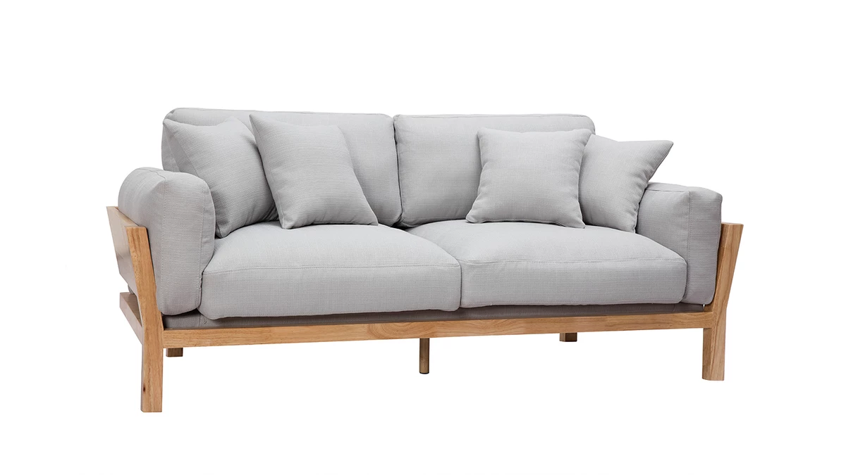 Canapé Scandinave Déhoussable 3 Places En Tissu Gris Clair Et Bois Clair KYO 4 Canapé Scandinave Déhoussable 3 Places En Tissu Gris Clair Et Bois Clair KYO – Image 2