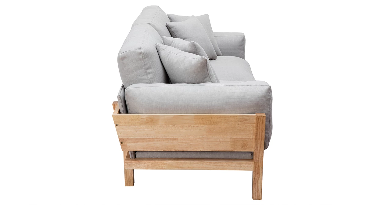 Canapé Scandinave Déhoussable 3 Places En Tissu Gris Clair Et Bois Clair KYO 5 Canapé Scandinave Déhoussable 3 Places En Tissu Gris Clair Et Bois Clair KYO – Image 3