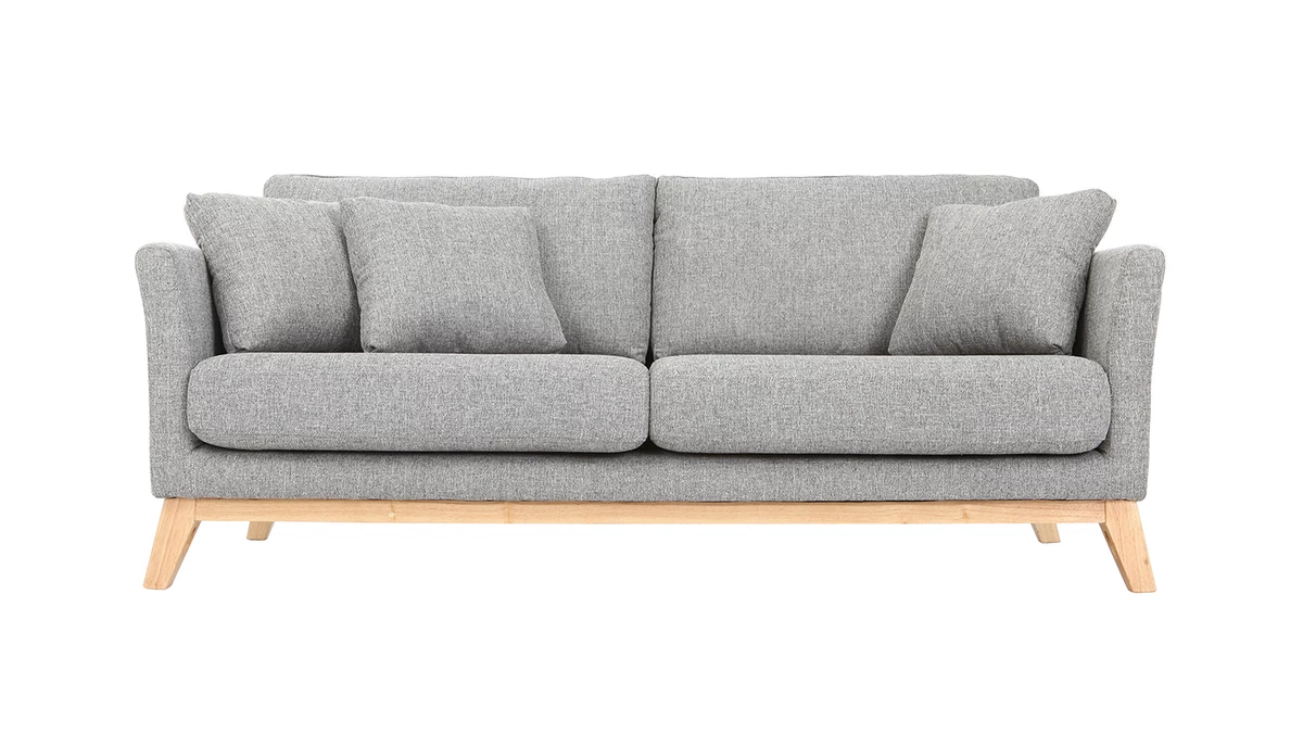 Canapé Scandinave Déhoussable 3 Places En Tissu Gris Clair Et Bois Clair OSLO 3 Canapé Scandinave Déhoussable 3 Places En Tissu Gris Clair Et Bois Clair OSLO