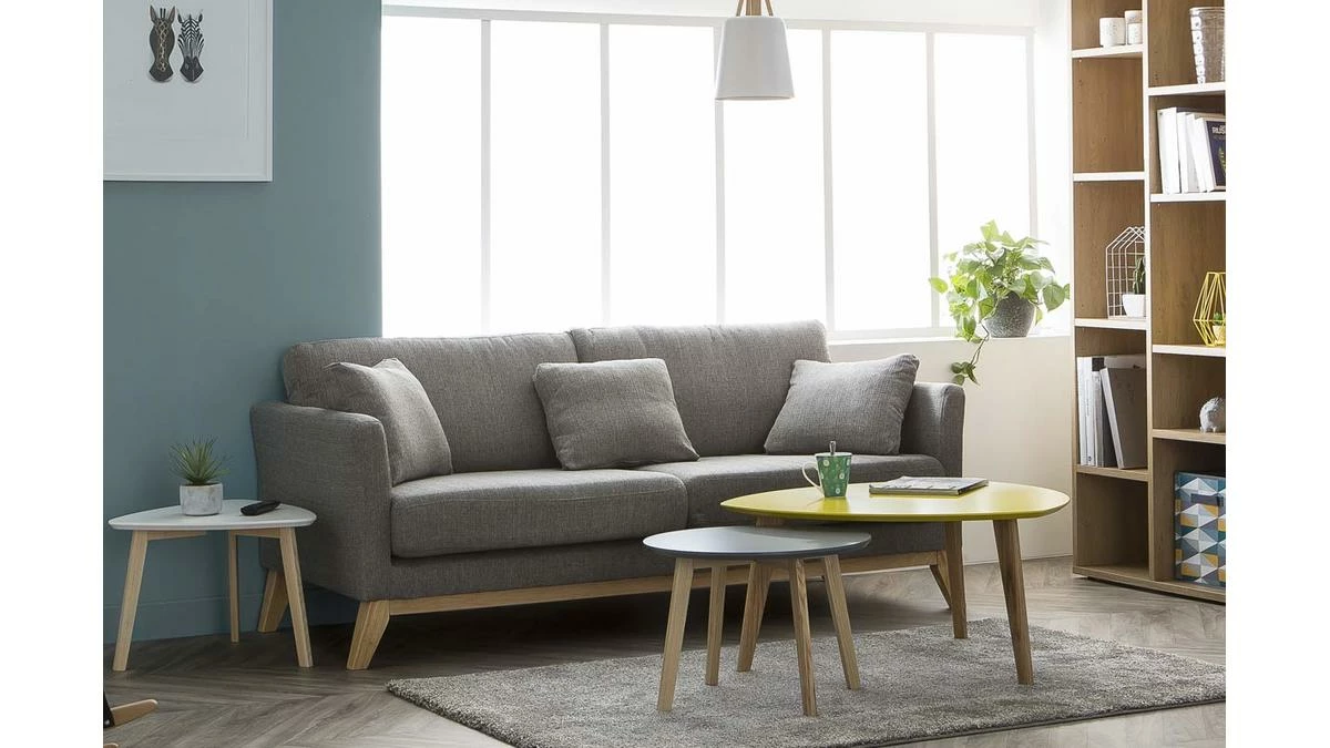Canapé Scandinave Déhoussable 3 Places En Tissu Gris Clair Et Bois Clair OSLO 9 Canapé Scandinave Déhoussable 3 Places En Tissu Gris Clair Et Bois Clair OSLO – Image 7