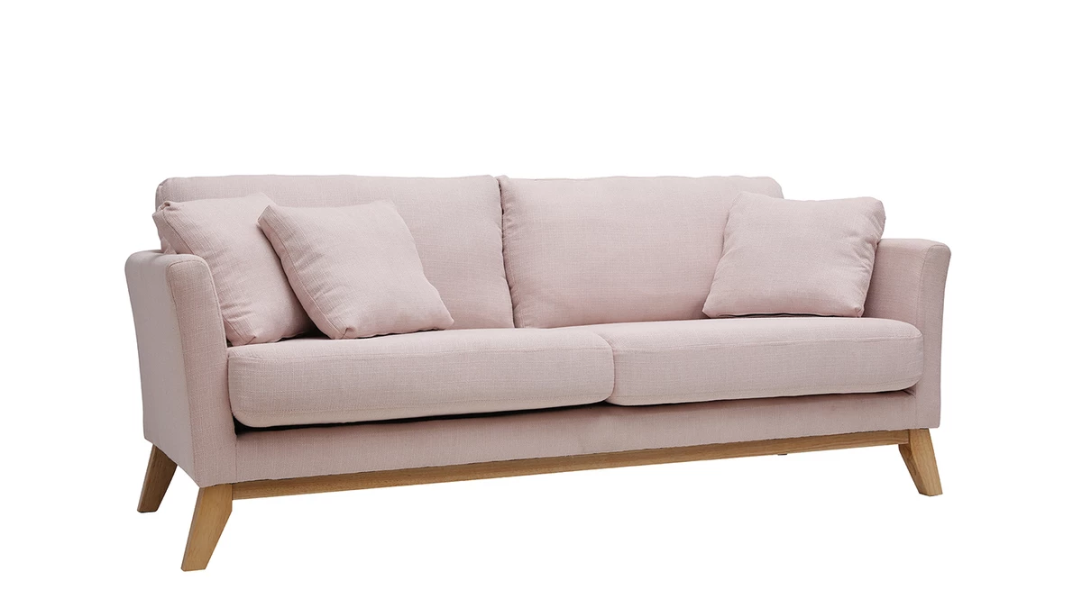 Canapé Scandinave Déhoussable 3 Places En Tissu Rose Et Bois Clair OSLO 4 Canapé Scandinave Déhoussable 3 Places En Tissu Rose Et Bois Clair OSLO – Image 2