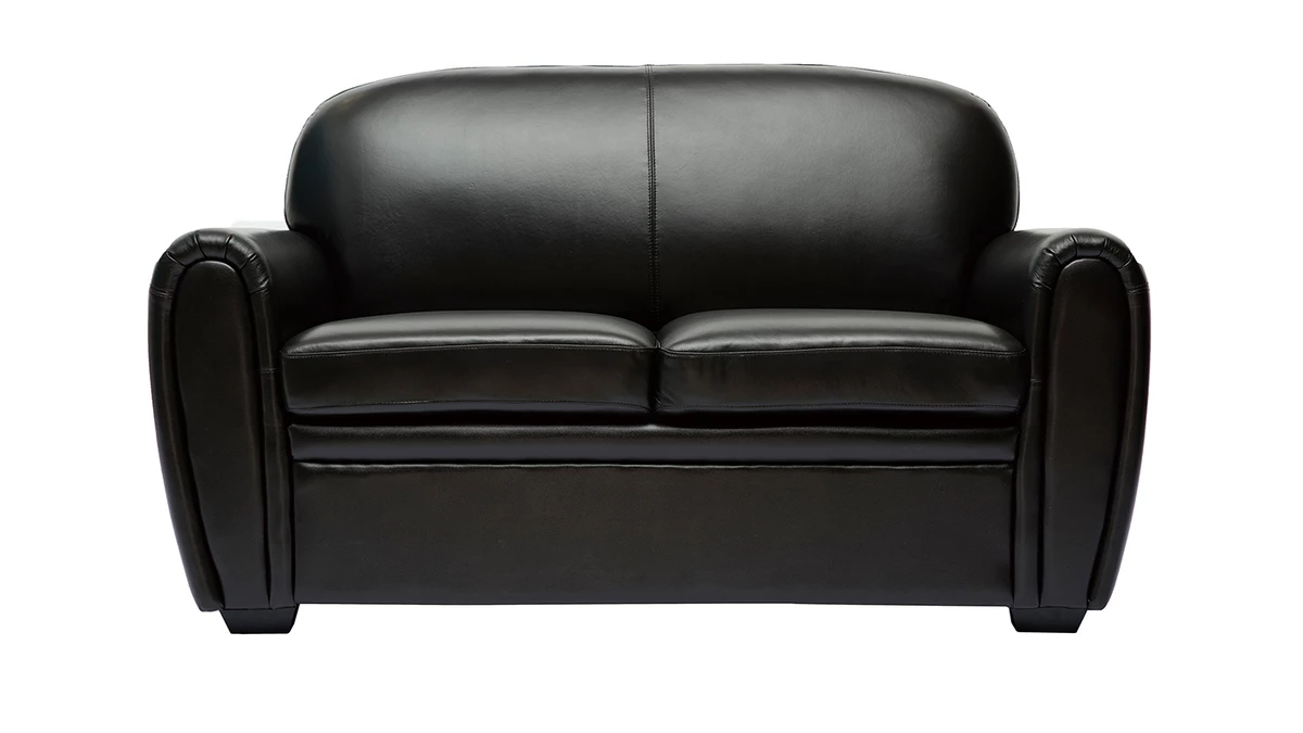 Canapé Vintage 2 Place Marron Foncé Et Bois Noir CLUB 3 Canapé Vintage 2 Place Marron Foncé Et Bois Noir CLUB