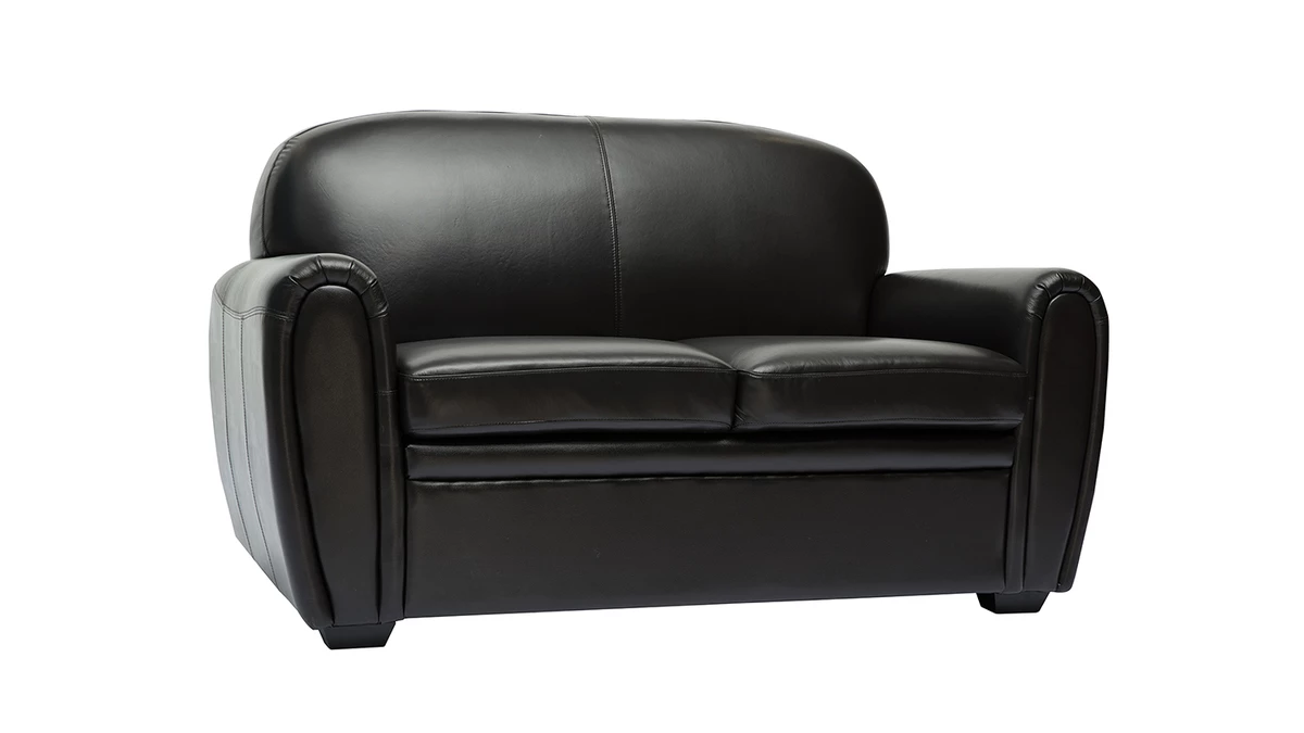 Canapé Vintage 2 Place Marron Foncé Et Bois Noir CLUB 4 Canapé Vintage 2 Place Marron Foncé Et Bois Noir CLUB – Image 2