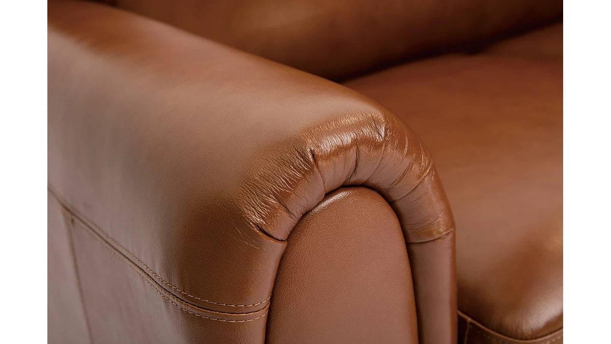 Canapé Vintage 2 Places Marron Et Bois Noir CLUB 7 Canapé Vintage 2 Places Marron Et Bois Noir CLUB – Image 5