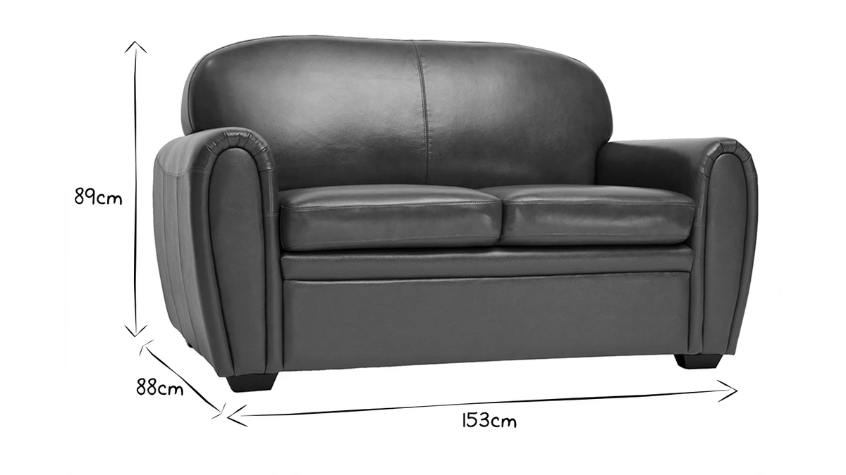 Canapé Vintage 2 Places Marron Et Bois Noir CLUB 8 Canapé Vintage 2 Places Marron Et Bois Noir CLUB – Image 6