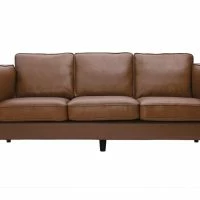 Canapé Vintage 3 Places Cuir Marron Et Bois Foncé BRADLEY