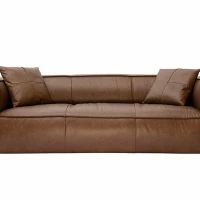 Canapé Vintage 3 Places Cuir Marron Et Bois Noir COBAIN