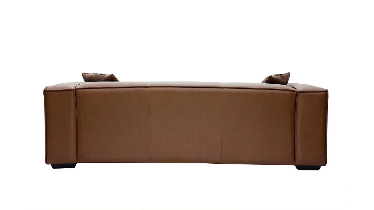 Canapé Vintage 3 Places Cuir Marron Et Bois Noir COBAIN 6 Canapé Vintage 3 Places Cuir Marron Et Bois Noir COBAIN – Image 4