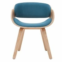 Chaise Design En Tissu Bleu Canard Et Bois Clair BENT