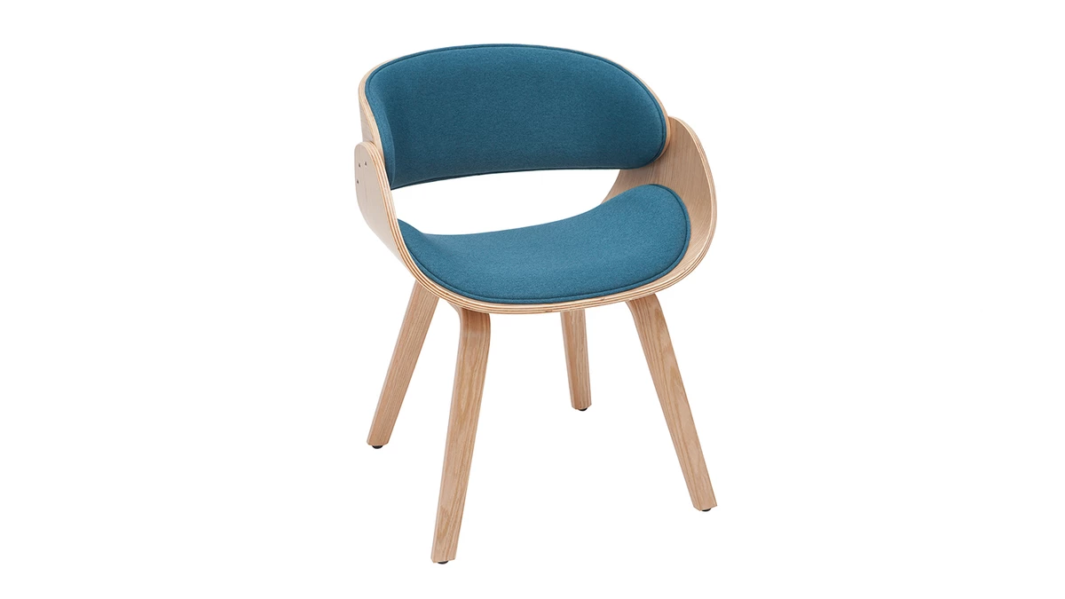 Chaise Design En Tissu Bleu Canard Et Bois Clair BENT 4 Chaise Design En Tissu Bleu Canard Et Bois Clair BENT – Image 2