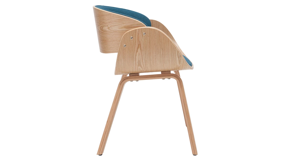 Chaise Design En Tissu Bleu Canard Et Bois Clair BENT 5 Chaise Design En Tissu Bleu Canard Et Bois Clair BENT – Image 3