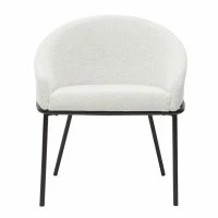 Chaise Design En Tissu Velours Chenille Blanc Cassé Et Métal Noir JENNA