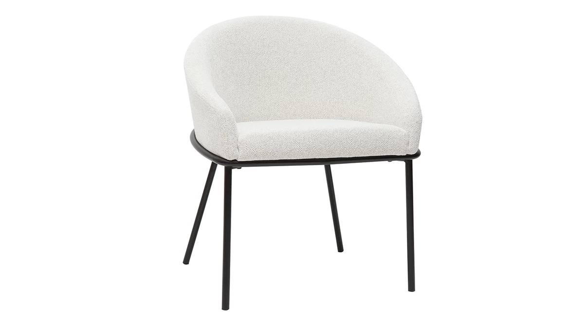 Chaise Design En Tissu Velours Chenille Blanc Cassé Et Métal Noir JENNA 4 Chaise Design En Tissu Velours Chenille Blanc Cassé Et Métal Noir JENNA – Image 2